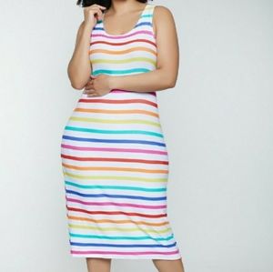 Rouge Collection Rainbow Stripe Maxi Tank Dress 3X